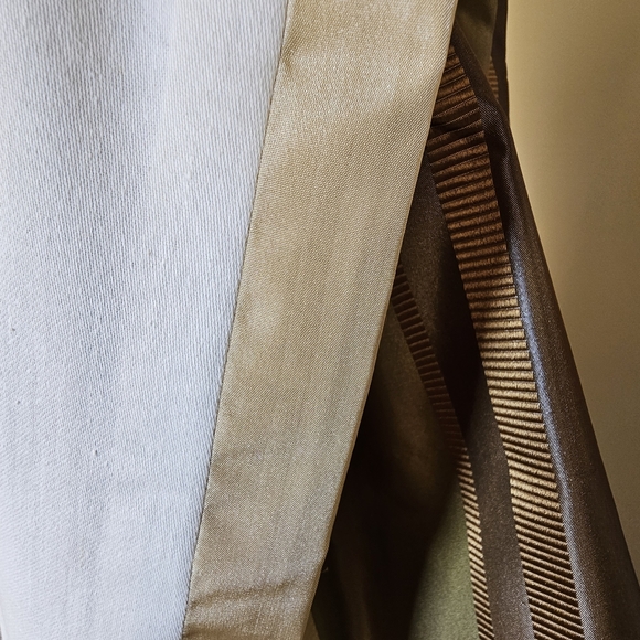 Two custom panels green taupe cream striped tafetta pleated lined drapes 56x95" - Picture 8 of 9